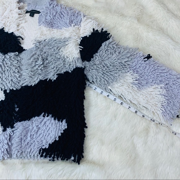 Banana Republic loop fringe sweater jacket cardigan black white gray marble - Picture 5 of 7